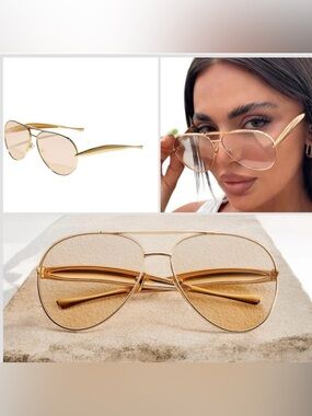 🔥🔥🆕Stylish Champagne Gold Oversized Oval Aviator Sunglasses
